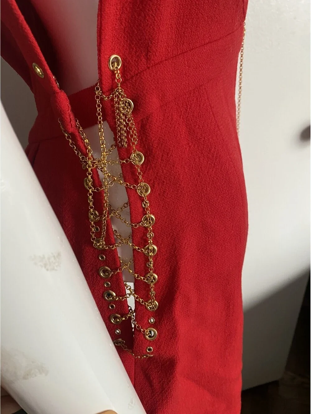 Vintage Louis Vuitton FR-36/38 Red Wool Chains Mini Dress by Marc Jacobs 2006